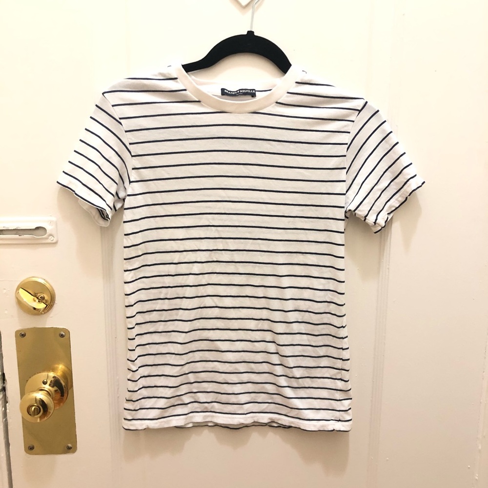 Brandy Melville Navy and White Striped Tee